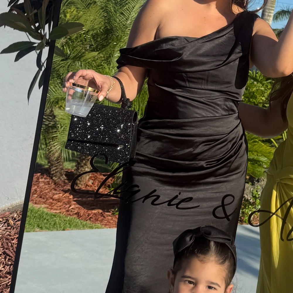 Black One-Shoulder formal wedding guest dress